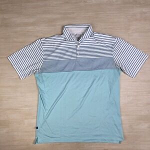 Mizzen + Main Performance Golf Polo Shirt Sleeve Stripe White Green Size XL